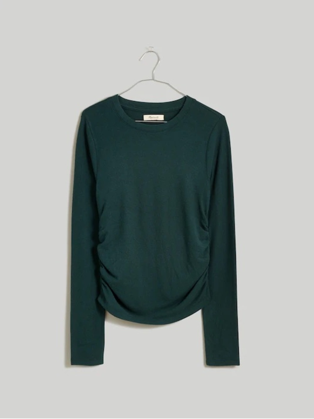 NWT Madewell Brushed Jersey Ruched Long-Sleeve Tee Smokey Spruce